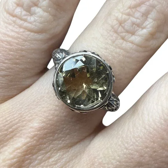 Vintage Silver citrine yellow gemstone large costume jewelry unisex adjustable - Picture 5 of 9